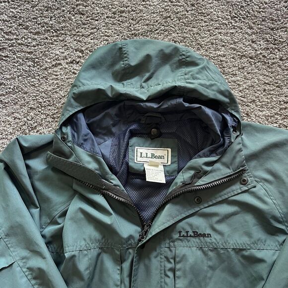 VTG 90s L.L. Bean Long Parka Rain Coat Jacket Trench Full Zip Green Nylon Mens L - Picture 3 of 7